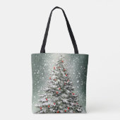 Grüner Weihnachtsbaum Bunte Ornamente Weißer Schne Tasche (Rückseite)