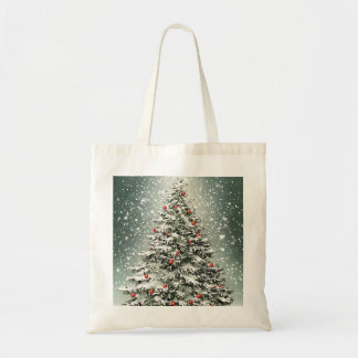 Grüner Weihnachtsbaum Bunte Ornamente Weißer Schne Tragetasche