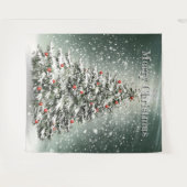 Grüner Weihnachtsbaum Bunte Ornamente Weißer Schne Wandteppich (Vorderseite (Horizontal))