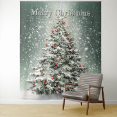 Grüner Weihnachtsbaum Bunte Ornamente Weißer Schne Wandteppich (Beispiel)