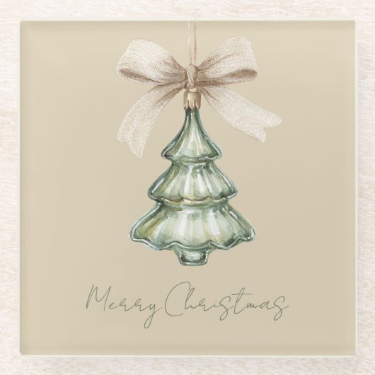 Grüner Weihnachtsbaum-Creme-Bogen Glasuntersetzer (Vorderseite)