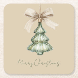 Grüner Weihnachtsbaum-Creme-Bogen Rechteckiger Pappuntersetzer