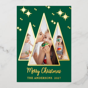 Grüner Weihnachtsbaum Fetter Gold Feiertags-Fotoka Folien Feiertagskarte