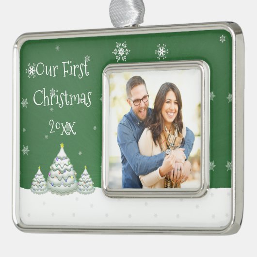 Grüner Weihnachtsbaum Gerahmte Ornamente Rahmen-Ornament Silber (Links)