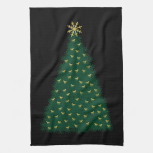 Grüner Weihnachtsbaum, goldene galoppierende Pferd Handtuch