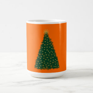 Grüner Weihnachtsbaum, goldene galoppierende Pferd Kaffeetasse