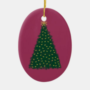 Grüner Weihnachtsbaum, goldene galoppierende Pferd Keramikornament