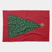 Grüner Weihnachtsbaum, goldene Laufpferde auf Rot Handtuch (Horizontal)