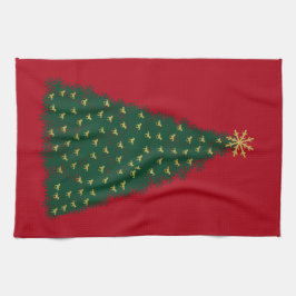 Grüner Weihnachtsbaum, goldene Laufpferde auf Rot Handtuch