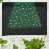 Grüner Weihnachtsbaum, goldene Laufpferde auf schw Handtuch (Gefaltet)
