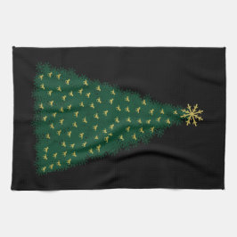 Grüner Weihnachtsbaum, goldene Laufpferde auf schw Handtuch