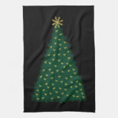 Grüner Weihnachtsbaum, goldene Laufpferde auf schw Handtuch (Vertikal)