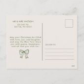 Grüner Weihnachtsbaum handGezeichnet Bow Ribbon Feiertagspostkarte (Rückseite)