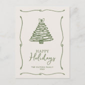 Grüner Weihnachtsbaum handGezeichnet Bow Ribbon Feiertagspostkarte (Vorderseite)