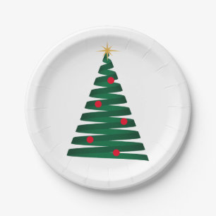 Grüner Weihnachtsbaum im "Mod"-Grafikstil anpassen Pappteller