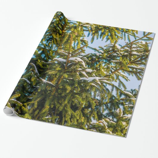 Grüner Weihnachtsbaum im Schnee Geschenkpapier (Ungerollt)