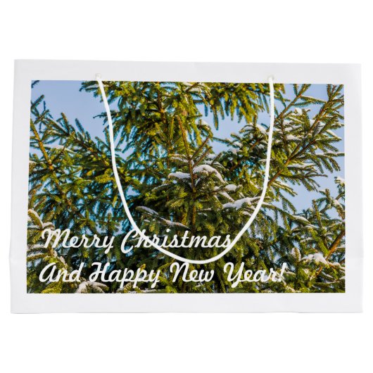 Grüner Weihnachtsbaum im Schnee Große Geschenktüte (Rückseite)