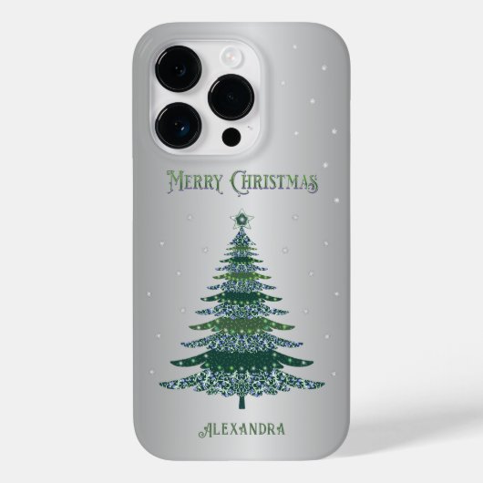 Grüner Weihnachtsbaum Individuelle Name Silberfoli Case-Mate iPhone Hülle (Rückseite)