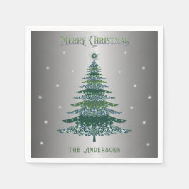 Grüner Weihnachtsbaum Individuelle Name Silberfoli Serviette
