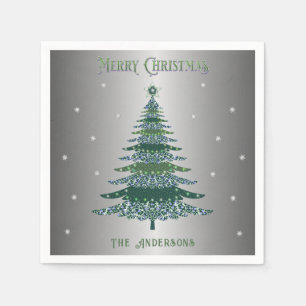 Grüner Weihnachtsbaum Individuelle Name Silberfoli Serviette