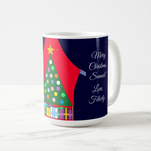 Grüner Weihnachtsbaum mit Blue Drapes: Kaffeetasse (VorderseiteRechts)