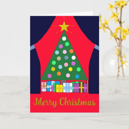 Grüner Weihnachtsbaum mit Blue Drapes: Karte (Gelbe Blume)