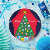 Grüner Weihnachtsbaum mit Blue Drapes: Pappteller (Party)