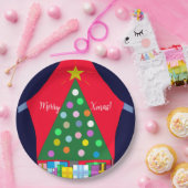 Grüner Weihnachtsbaum mit Blue Drapes: Pappteller (Party)