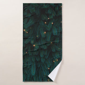 GRÜNER WEIHNACHTSBAUM MIT LICHTERN BADEHANDTUCH