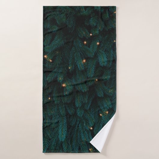 GRÜNER WEIHNACHTSBAUM MIT LICHTERN BADEHANDTUCH (Badehandtuch)