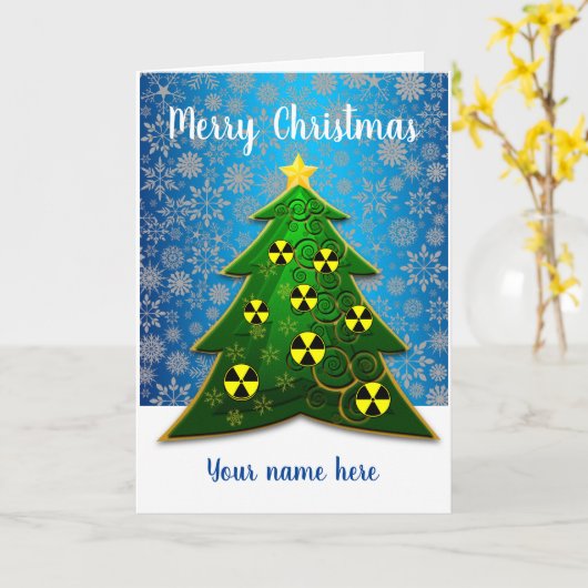 Grüner Weihnachtsbaum mit Radiationszeichen Karte (Gelbe Blume)