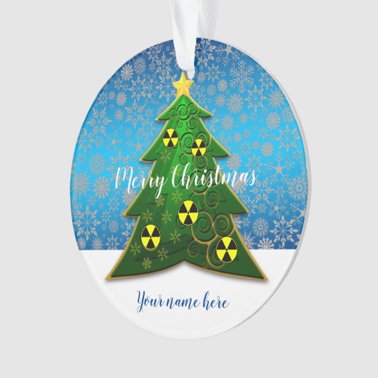 Grüner Weihnachtsbaum mit Radiationszeichen Ornament (Vorderseite)