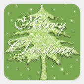 Grüner Weihnachtsbaum mit Sternen Quadratischer Aufkleber (Vorderseite)
