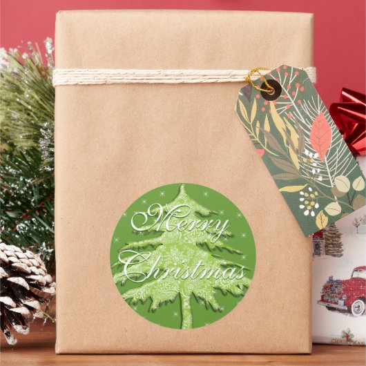 Grüner Weihnachtsbaum mit Sternen Runder Aufkleber (Feiertag)