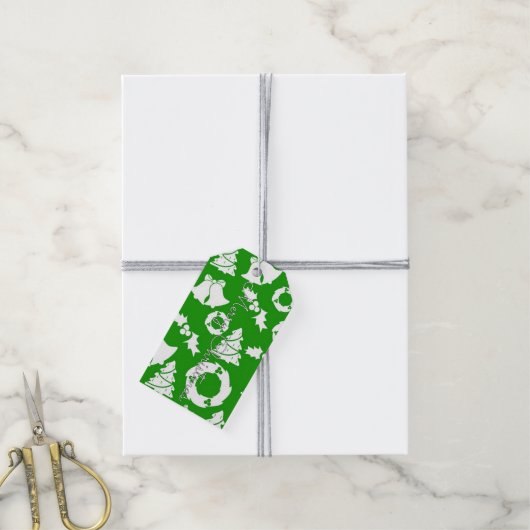 Grüner Weihnachtsbaum und Geschenkmarken Geschenkanhänger (Mit Garn)