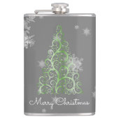 Grüner Weihnachtsbaum und Schneeflocken Flachmann (Vorderseite)