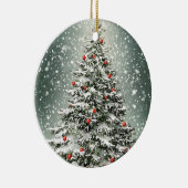 Grüner Weihnachtsbaum Weiße Schnee schön Keramik Ornament (Rechts)