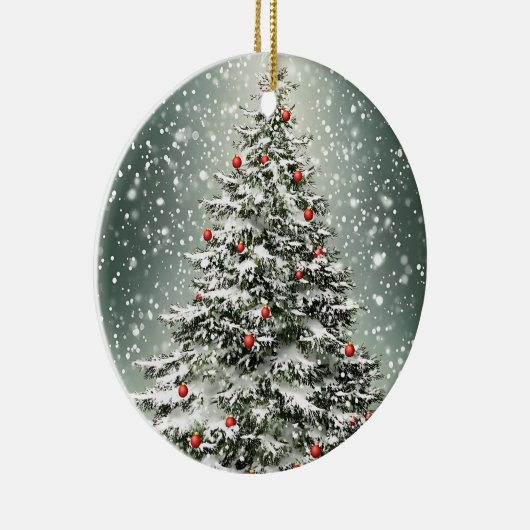 Grüner Weihnachtsbaum Weiße Schnee schön Keramik Ornament (Rechts)