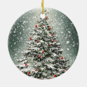 Grüner Weihnachtsbaum Weiße Schnee schön Keramik Ornament (Hinten)