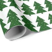Grüner Weihnachtsbaum Weiße Schneeflocken Geschenkpapier (Rolleneckpunkt)