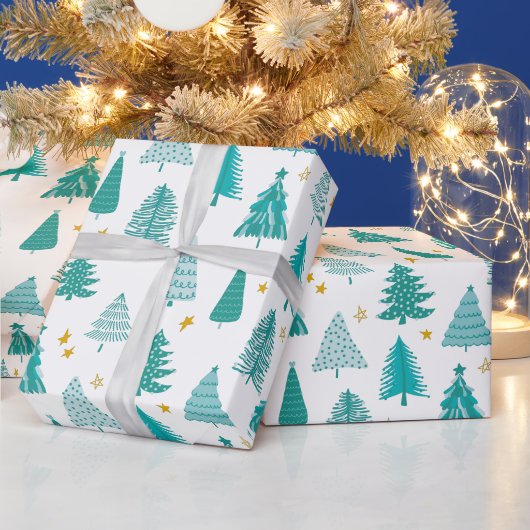 Grüner Weihnachtsbaum Winterwald Muster Geschenkpapier (Feiertage)