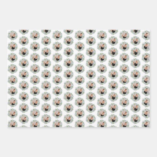 Grüner Weihnachtskranz Foto Urlaub Geschenkpapier Set (Vorderseite 3)