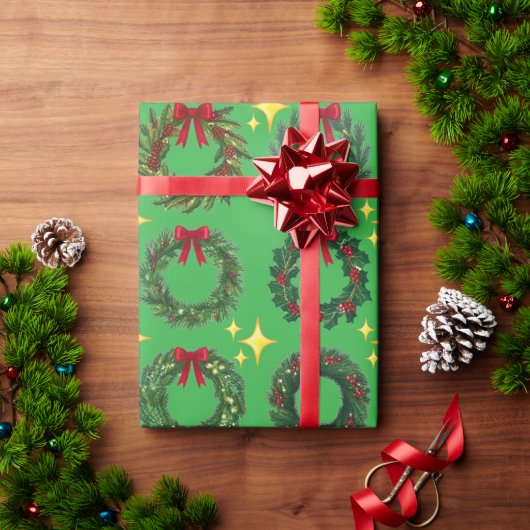 Grüner Weihnachtskranz Geschenkpapier (Feiertagsgeschenk)