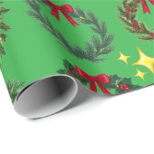 Grüner Weihnachtskranz Geschenkpapier (Rolleneckpunkt)