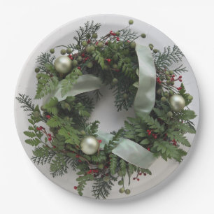 Grüner Weihnachtskranz Pappteller
