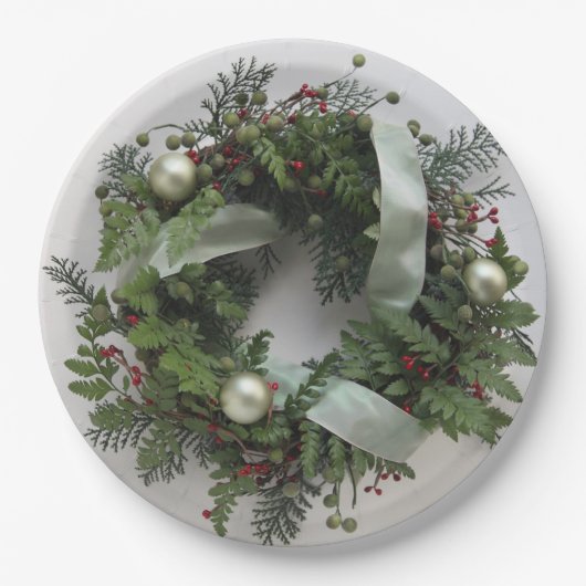 Grüner Weihnachtskranz Pappteller (Vorderseite)