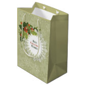 Grüner Weihnachtskranz und rote Berries Mittlere Geschenktüte (Rückseite Schrägansicht)