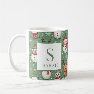 Grüner Weihnachtsmann & Rentier Monogramm Name Kaffeetasse