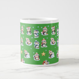Grüner Weihnachtspinguin-Becher Jumbo-Tasse