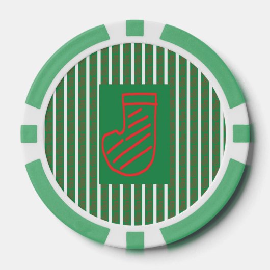 Grüner Weihnachtsstrumpf auf Grün Pokerchips (Vorderseite)